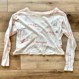 Maeve ANTHROPOLOGIE French script colorful comfortable long sleeve t-shirt